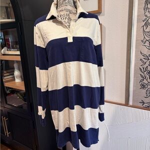 Navy and White Striped Rugby Shirt Dress, Medium